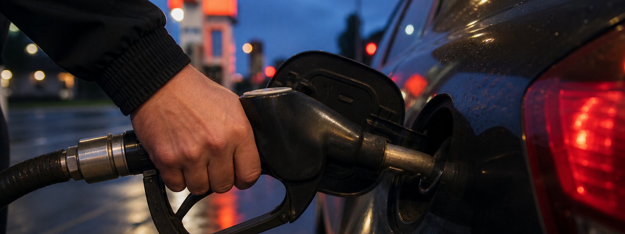 Petrol station at dusk as fuel prices and inflation pressure weigh on Australian households