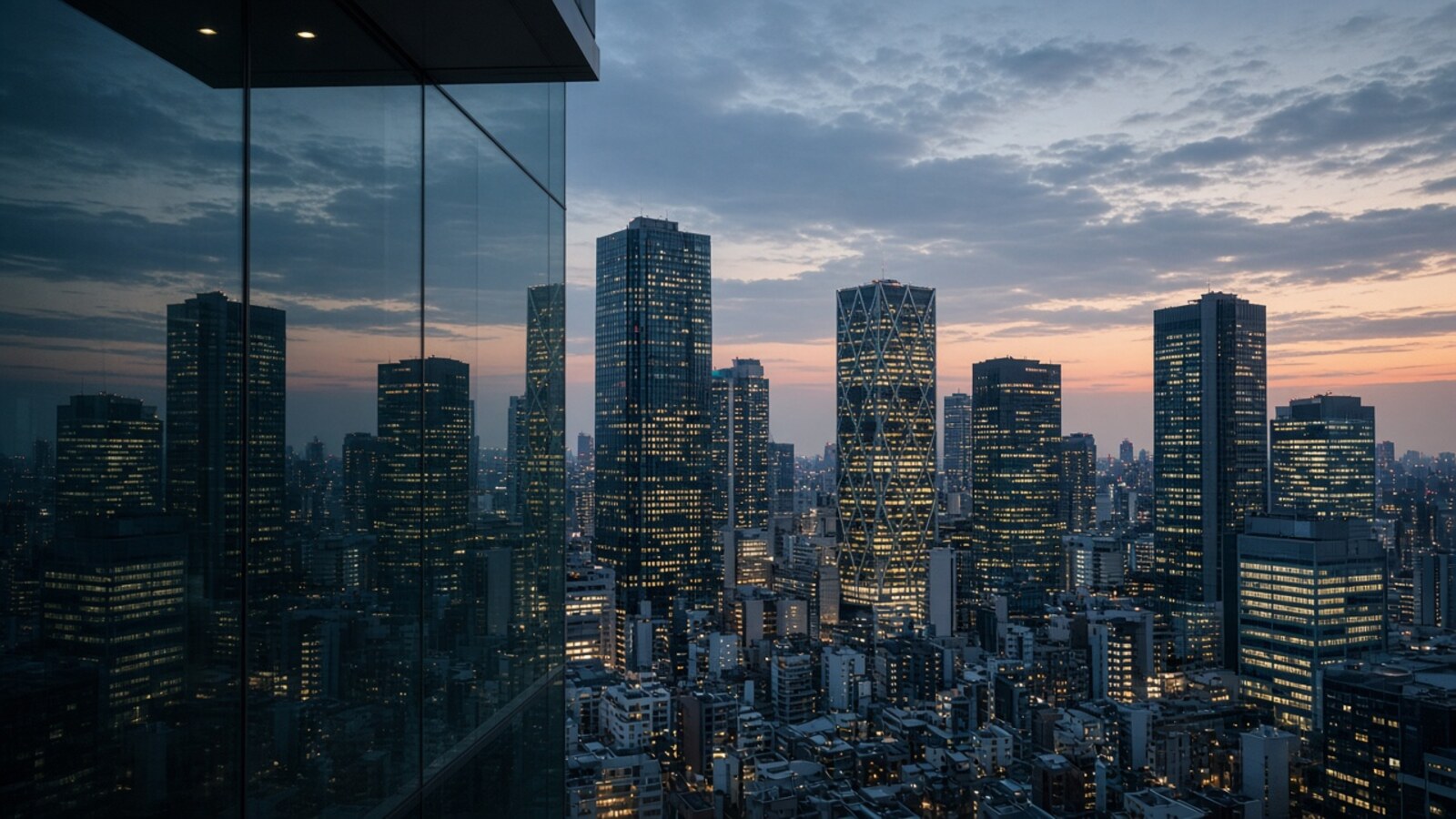 Skyline du quartier financier de Tokyo au crépuscule