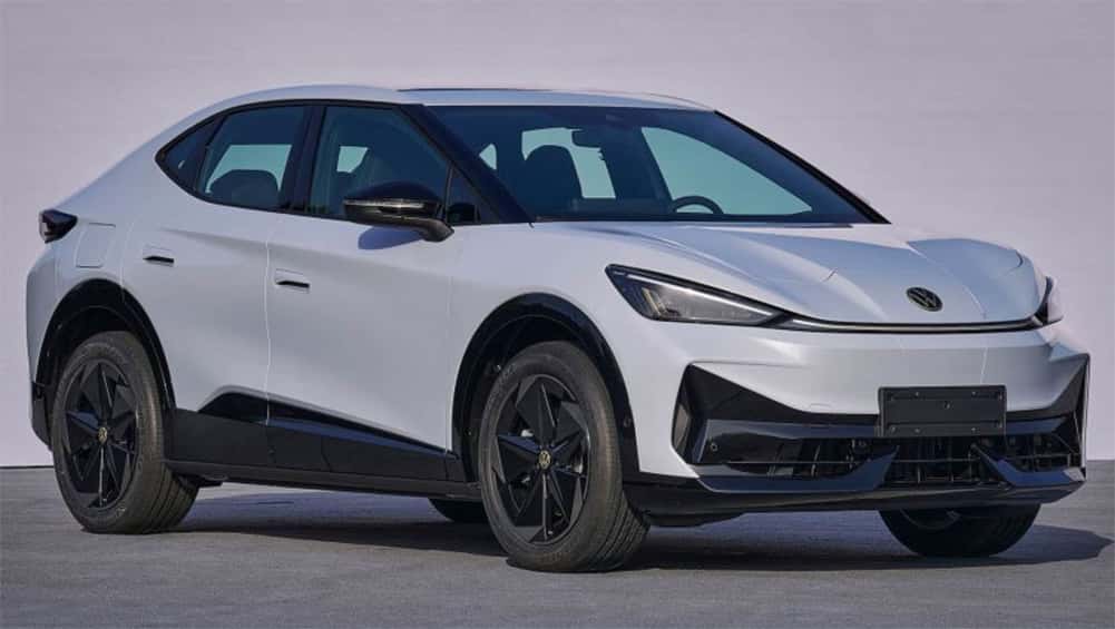 White Volkswagen ID. UNYX SUV, the first co-developed vehicle from the VW-XPeng partnership