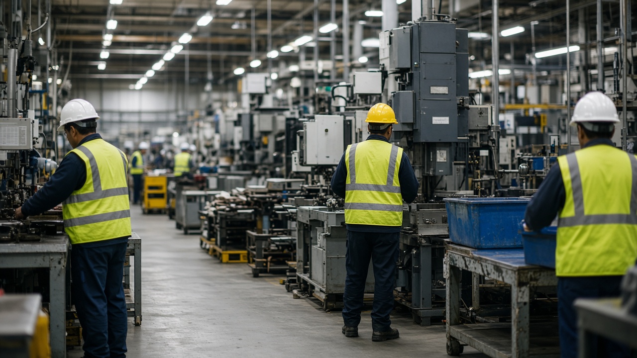 Workers on a US factory floor