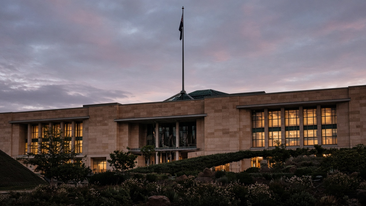 Australian Parliament House at dusk
