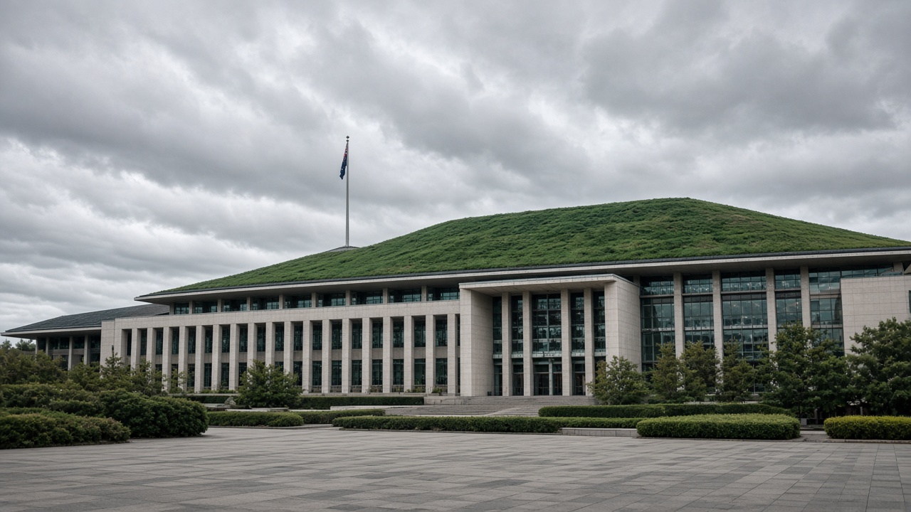 Australian Parliament House under cloudy sky