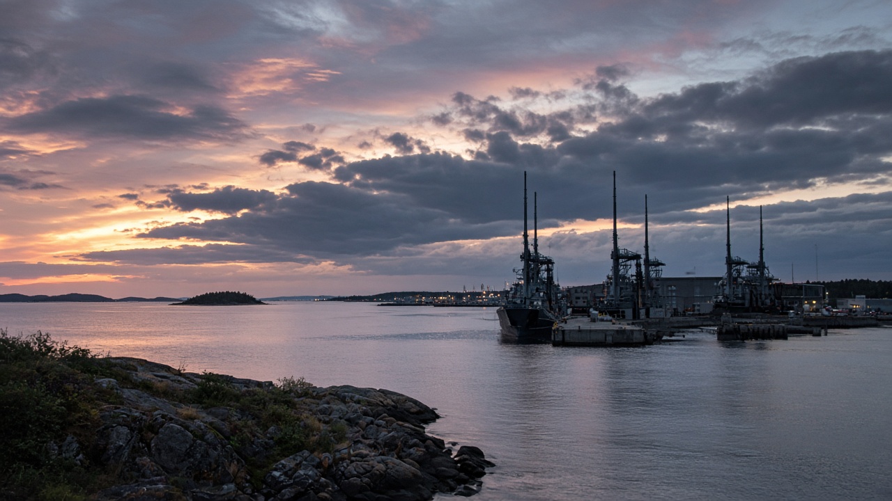 Baltic harbour coastline at dusk