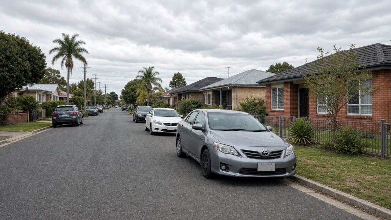 Australian suburban street under overcast sky