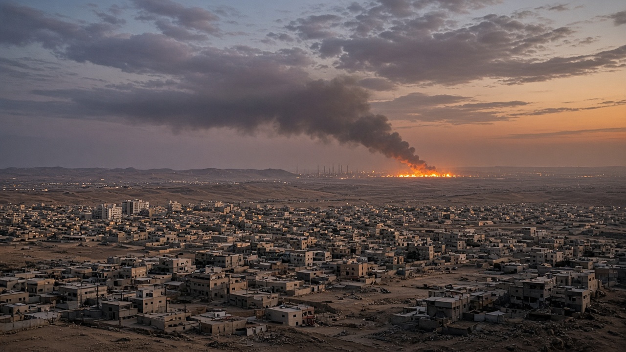 Smoke over an industrial area at dusk