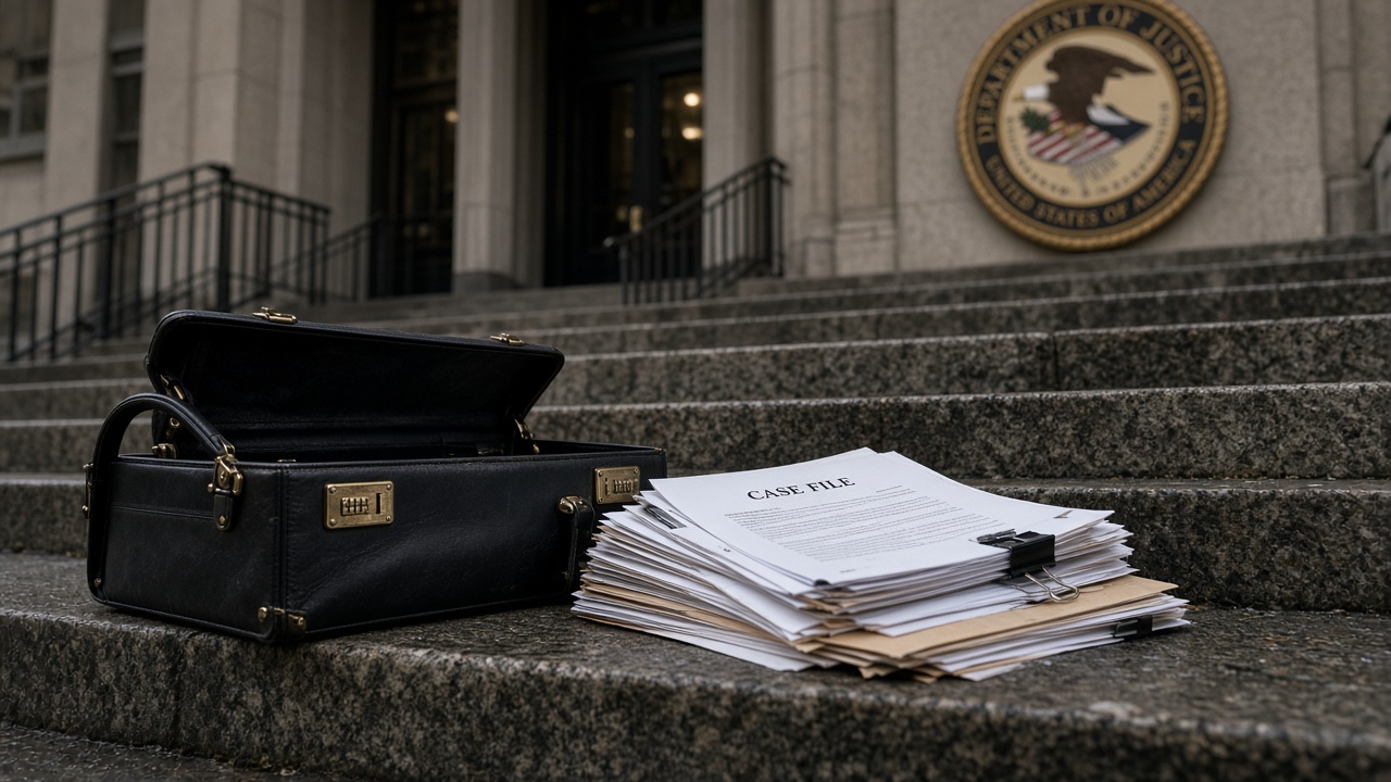 Case files outside the Justice Department entrance