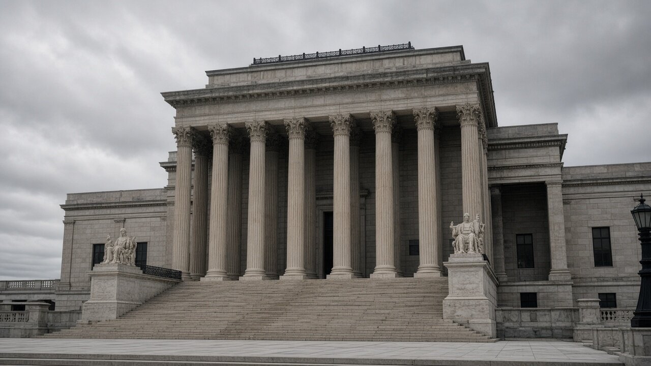 Façade de la Cour suprême des États-Unis sous un ciel couvert